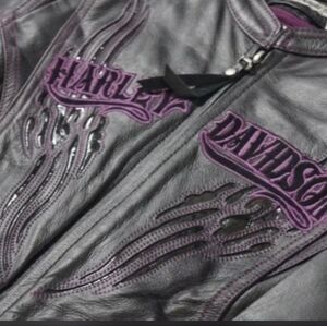 Purple Angel Wings Harley-Davidson Women's Black Leather Jacket Size 1x